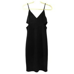 Soprano LBD Dress Sz Med Black V-Neck Spaghetti Straps Open Sides Fitted Bodycon